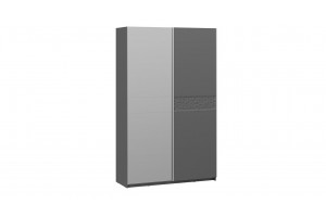 Шкаф-купе с 1 глухой и 1 зеркальной дверями Оскар Скания 1400 Ручка серебро, Серый графит, Графит матовый (Глухой/Зеркало)