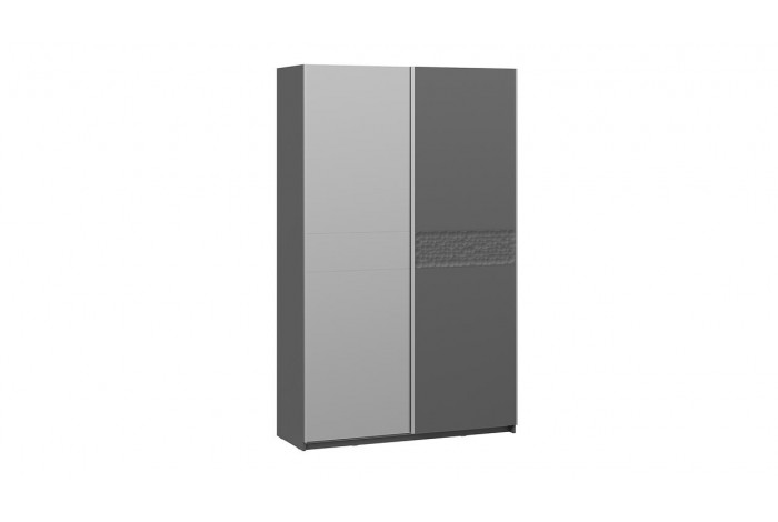 Шкаф-купе с 1 глухой и 1 зеркальной дверями «Оскар Скания» 1400 Ручка серебро, Серый графит, Графит матовый (Глухой/Зеркало)