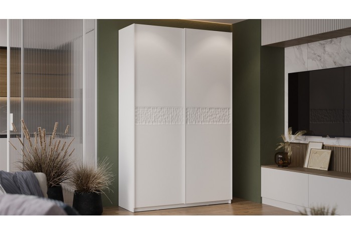 Шкаф-купе с 2 глухими дверями «Оскар Скания» 1400 Ручка белая, Белый снег, Белый матовый (Глухой/Глухой)