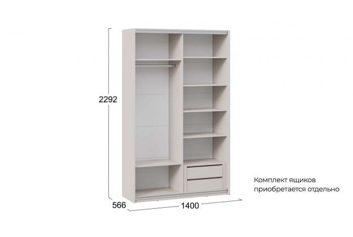 Шкаф-купе с 2 глухими дверями «Оскар Скания» 1400 Ручка черная, Кашемир, Дуб тортугга (Глухой/Глухой)
