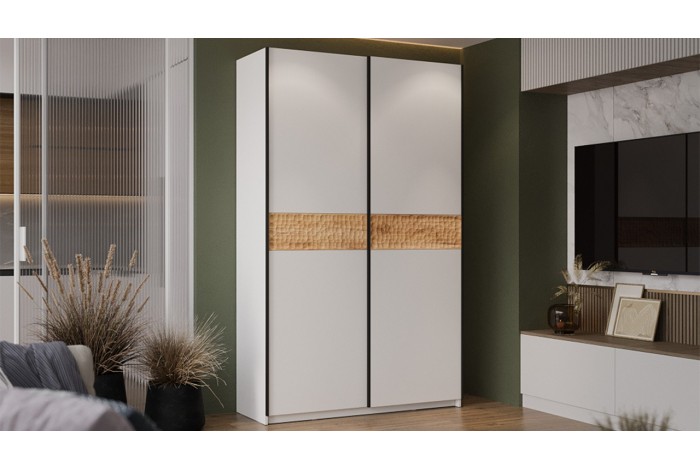 Шкаф-купе с 2 глухими дверями «Оскар Скания» 1400 Ручка черная, Белый снег, Дуб тортугга (Глухой/Глухой)