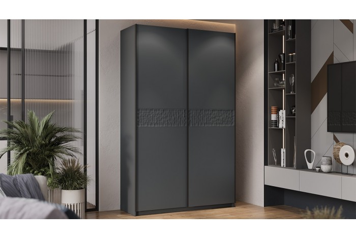 Шкаф-купе с 2 глухими дверями «Оскар Скания» 1400 Ручка черная, Серый графит, Графит матовый (Глухой/Глухой)