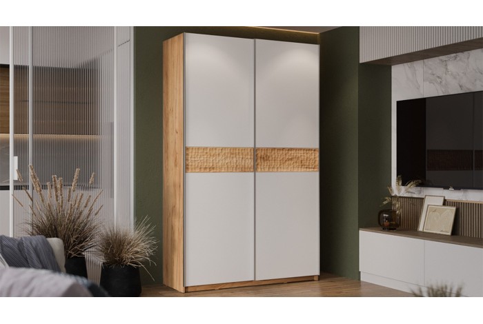 Шкаф-купе с 2 глухими дверями «Оскар Скания» 1400 Ручка серебро, Дуб Крафт золотой, Белый снег, Дуб тортугга (Глухой/Глухой)