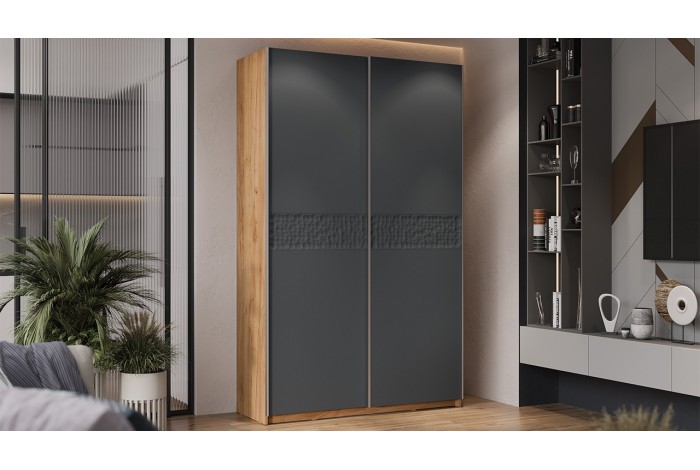 Шкаф-купе с 2 глухими дверями «Оскар Скания» 1400 Ручка серебро, Дуб Крафт золотой, Серый графит, Графит матовый (Глухой/Глухой)