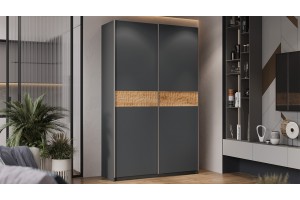 Шкаф-купе с 2 глухими дверями Оскар Скания 1400 Ручка серебро, Серый графит, Дуб тортугга (Глухой/Глухой)