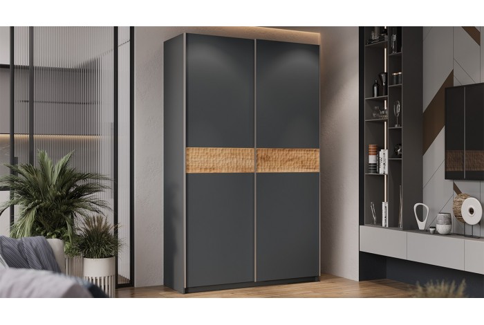 Шкаф-купе с 2 глухими дверями «Оскар Скания» 1400 Ручка серебро, Серый графит, Дуб тортугга (Глухой/Глухой)