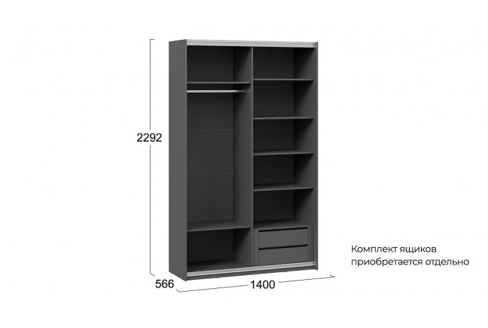 Шкаф-купе с 1 глухой и 1 зеркальной дверями «Оскар Тиффани» 1400 Ручка серебро, Серый графит, Графит матовый (Глухой/Зеркало)