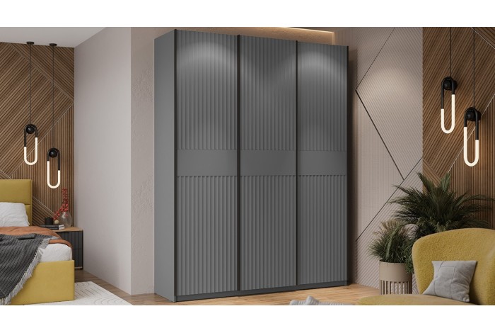 Шкаф-купе с 3 глухими дверями «Оскар Тиффани» 1800 Ручка черная, Серый графит, Графит матовый (Глухой/Глухой/Глухой)