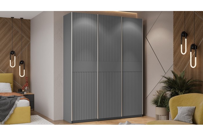Шкаф-купе с 3 глухими дверями «Оскар Тиффани» 1800 Ручка серебро, Серый графит, Графит матовый (Глухой/Глухой/Глухой)