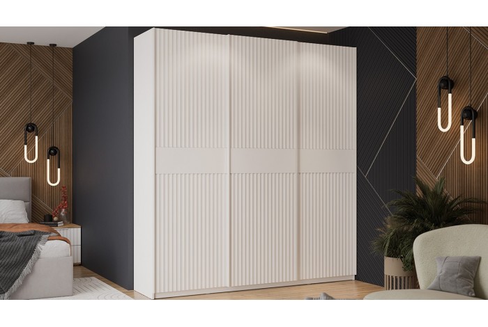 Шкаф-купе с 3 глухими дверями «Оскар Тиффани» 2100 Ручка белая, Белый снег, Белый софт (Глухой/Глухой/Глухой)