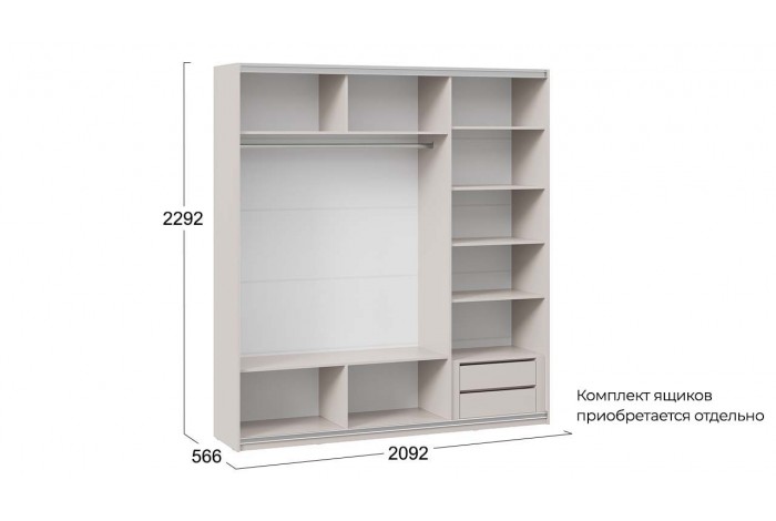 Шкаф-купе с 3 глухими дверями «Оскар Тиффани» 2100 Ручка белая, Кашемир, Кашемир матовый (Глухой/Глухой/Глухой)