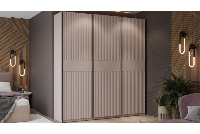 Шкаф-купе с 3 глухими дверями «Оскар Тиффани» 2100 Ручка черная, Кашемир, Кашемир матовый (Глухой/Глухой/Глухой)