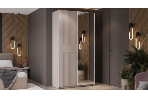 Шкаф-купе с 1 глухой и 1 зеркальной дверями Оскар Тиффани 1200 Ручка белая, Кашемир, Кашемир матовый (Глухой/Зеркало)