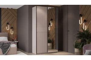 Шкаф-купе с 1 глухой и 1 зеркальной дверями Оскар Тиффани 1200 Ручка черная, Кашемир, Кашемир матовый (Глухой/Зеркало)