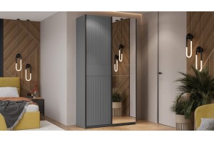 Шкаф-купе с 1 глухой и 1 зеркальной дверями Оскар Тиффани 1200 Ручка черная, Серый графит, Графит матовый (Глухой/Зеркало)