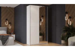 Шкаф-купе с 1 глухой и 1 зеркальной дверями Оскар Тиффани 1200 Ручка серебро, Белый снег, Белый софт (Глухой/Зеркало)