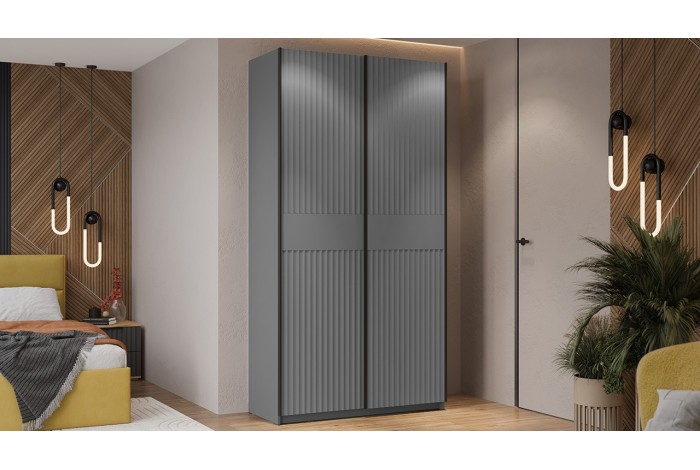 Шкаф-купе с 2 глухими дверями «Оскар Тиффани» 1200 Ручка черная, Серый графит, Графит матовый (Глухой/Глухой)