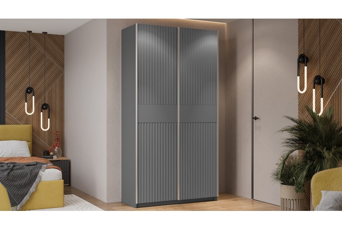 Шкаф-купе с 2 глухими дверями «Оскар Тиффани» 1200 Ручка серебро, Серый графит, Графит матовый (Глухой/Глухой)