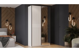 Шкаф-купе с 1 глухой и 1 зеркальной дверями Оскар Хилтон 1200 Ручка черная, Белый снег, Белый матовый (Глухой/Зеркало)