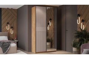 Шкаф-купе с 1 глухой и 1 зеркальной дверями Оскар Хилтон 1200 Ручка черная, Дуб Крафт золотой, Кашемир сатин (Глухой/Зеркало)