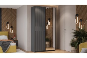 Шкаф-купе с 1 глухой и 1 зеркальной дверями Оскар Хилтон 1200 Ручка черная, Серый графит, Графит матовый (Глухой/Зеркало)