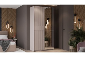 Шкаф-купе с 1 глухой и 1 зеркальной дверями Оскар Хилтон 1200 Ручка серебро, Кашемир, Кашемир сатин (Глухой/Зеркало)