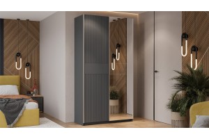 Шкаф-купе с 1 глухой и 1 зеркальной дверями Оскар Хилтон 1200 Ручка серебро, Серый графит, Графит матовый (Глухой/Зеркало)