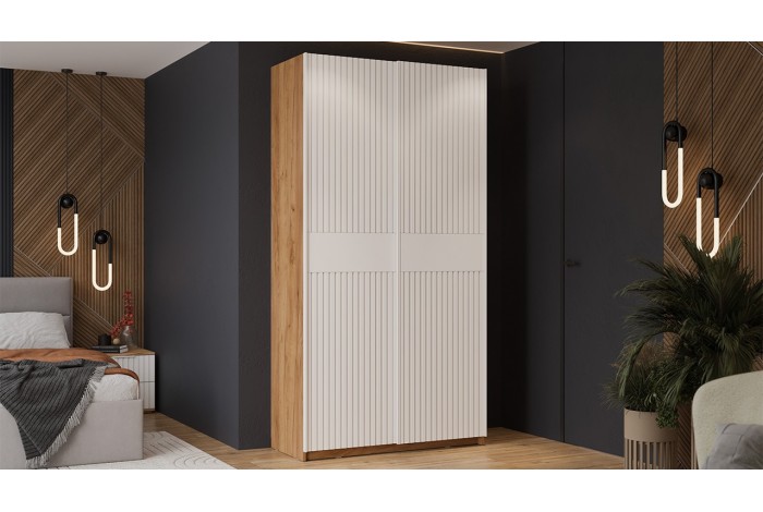 Шкаф-купе с 2 глухими дверями «Оскар Хилтон» 1200 Ручка белая, Дуб Крафт золотой, Белый матовый (Глухой/Глухой)