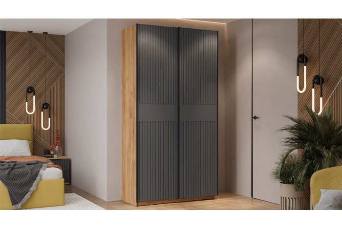 Шкаф-купе с 2 глухими дверями «Оскар Хилтон» 1200 Ручка черная, Дуб Крафт золотой, Графит матовый (Глухой/Глухой)