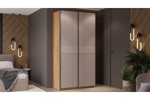 Шкаф-купе с 2 глухими дверями Оскар Хилтон 1200 Ручка черная, Дуб Крафт золотой, Кашемир сатин (Глухой/Глухой)