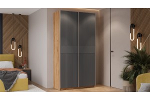 Шкаф-купе с 2 глухими дверями Оскар Хилтон 1200 Ручка серебро, Дуб Крафт золотой, Графит матовый (Глухой/Глухой)