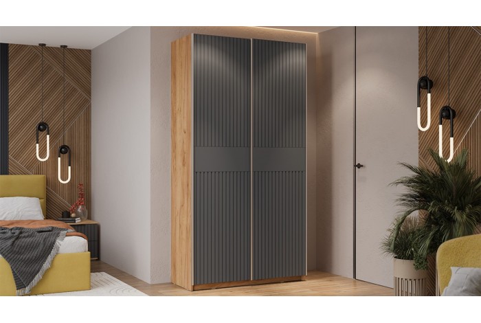 Шкаф-купе с 2 глухими дверями «Оскар Хилтон» 1200 Ручка серебро, Дуб Крафт золотой, Графит матовый (Глухой/Глухой)
