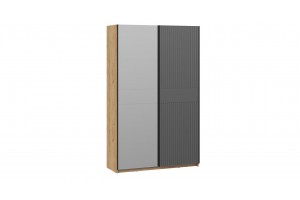 Шкаф-купе с 1 глухой и 1 зеркальной дверями Оскар Хилтон 1400 Ручка черная, Дуб Крафт золотой, Графит матовый (Глухой/Зеркало)