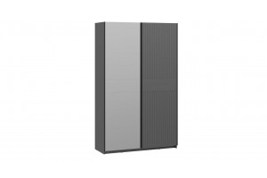 Шкаф-купе с 1 глухой и 1 зеркальной дверями Оскар Хилтон 1400 Ручка черная, Серый графит, Графит матовый (Глухой/Зеркало)
