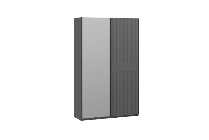 Шкаф-купе с 1 глухой и 1 зеркальной дверями «Оскар Хилтон» 1400 Ручка черная, Серый графит, Графит матовый (Глухой/Зеркало)