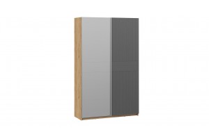 Шкаф-купе с 1 глухой и 1 зеркальной дверями Оскар Хилтон 1400 Ручка серебро, Дуб Крафт золотой, Графит матовый (Глухой/Зеркало)