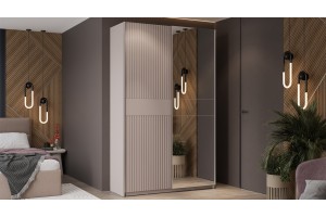 Шкаф-купе с 1 глухой и 1 зеркальной дверями Оскар Хилтон 1400 Ручка серебро, Кашемир, Кашемир сатин (Глухой/Зеркало)