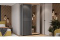 Шкаф-купе с 1 глухой и 1 зеркальной дверями «Оскар Хилтон» 1400 Ручка серебро, Серый графит, Графит матовый (Глухой/Зеркало)