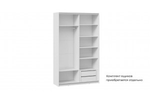 Шкаф-купе с 1 глухой и 1 зеркальной дверями Оскар Хилтон 1400 Ручка белая, Белый снег, Белый матовый (Глухой/Зеркало)