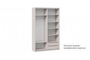 Шкаф-купе с 1 глухой и 1 зеркальной дверями Оскар Хилтон 1400 Ручка белая, Кашемир, Кашемир сатин (Глухой/Зеркало)