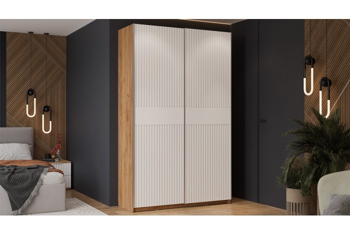 Шкаф-купе с 2 глухими дверями «Оскар Хилтон» 1400 Ручка серебро, Дуб Крафт золотой, Белый матовый (Глухой/Глухой)
