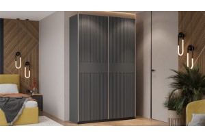 Шкаф-купе с 2 глухими дверями Оскар Хилтон 1400 Ручка серебро, Серый графит, Графит матовый (Глухой/Глухой)