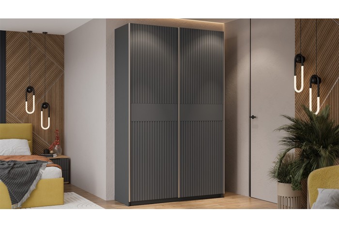 Шкаф-купе с 2 глухими дверями «Оскар Хилтон» 1400 Ручка серебро, Серый графит, Графит матовый (Глухой/Глухой)