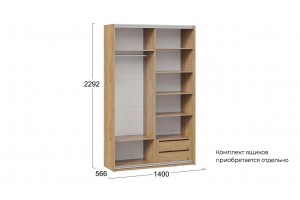 Шкаф-купе с 2 зеркальными дверями Оскар 1400 Ручка серебро, Дуб Крафт золотой (Зеркало/Зеркало)