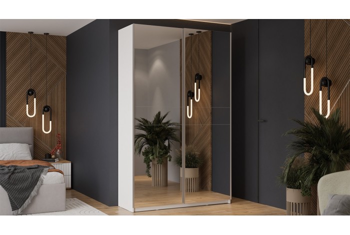 Шкаф-купе с 2 зеркальными дверями «Оскар» 1400 Ручка серебро, Белый снег (Зеркало/Зеркало)