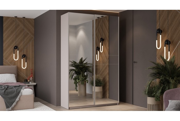 Шкаф-купе с 2 зеркальными дверями «Оскар» 1400 Ручка серебро, Кашемир (Зеркало/Зеркало)