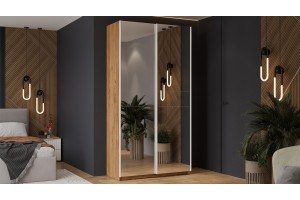 Шкаф-купе с 2 зеркальными дверями Оскар 1200 Ручка белая, Дуб Крафт золотой (Зеркало/Зеркало)