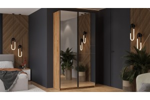 Шкаф-купе с 2 зеркальными дверями Оскар 1200 Ручка черная, Дуб Крафт золотой (Зеркало/Зеркало)