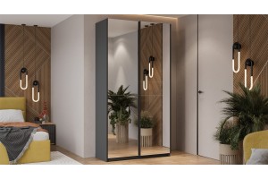 Шкаф-купе с 2 зеркальными дверями Оскар 1200 Ручка черная, Серый графит (Зеркало/Зеркало)