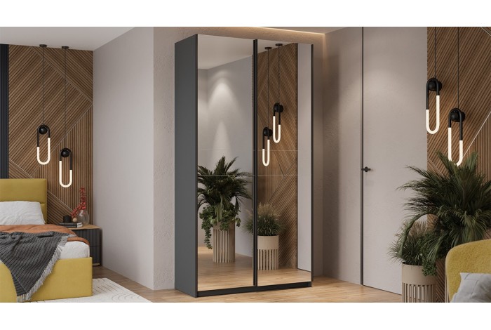 Шкаф-купе с 2 зеркальными дверями «Оскар» 1200 Ручка черная, Серый графит (Зеркало/Зеркало)